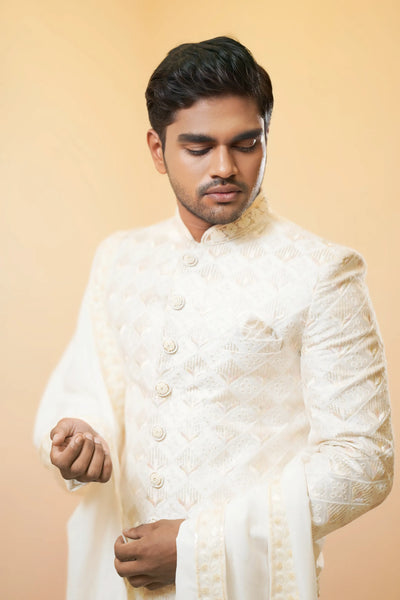 Off-White Diamond Embroidered Sherwani