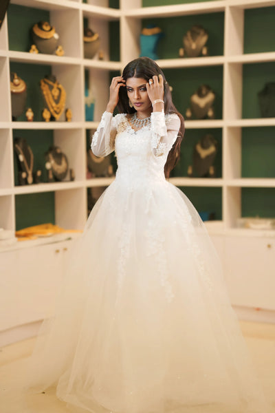 White Bridal Gown with Lace Sleeves