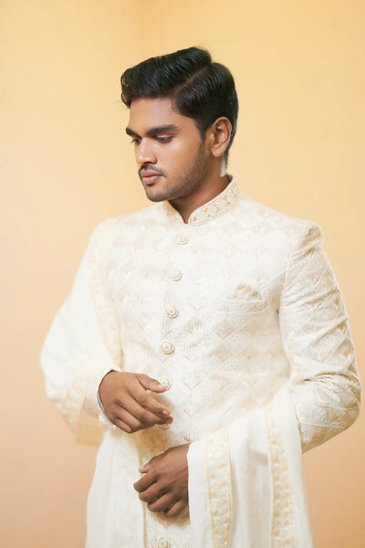 Off-White Diamond Embroidered Sherwani