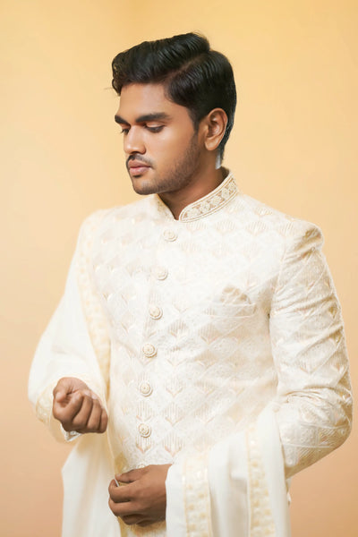 Off-White Diamond Embroidered Sherwani