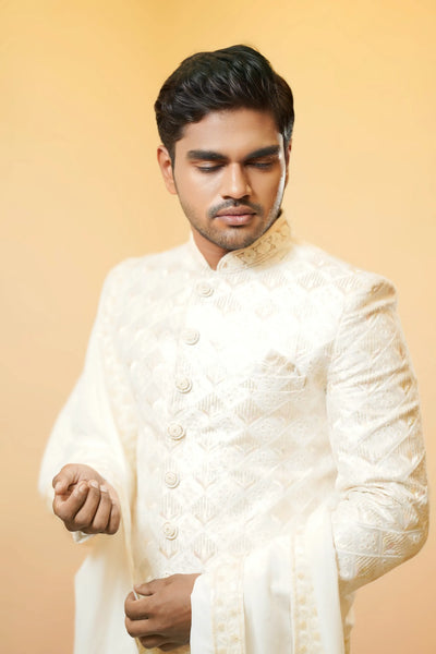 Off-White Diamond Embroidered Sherwani