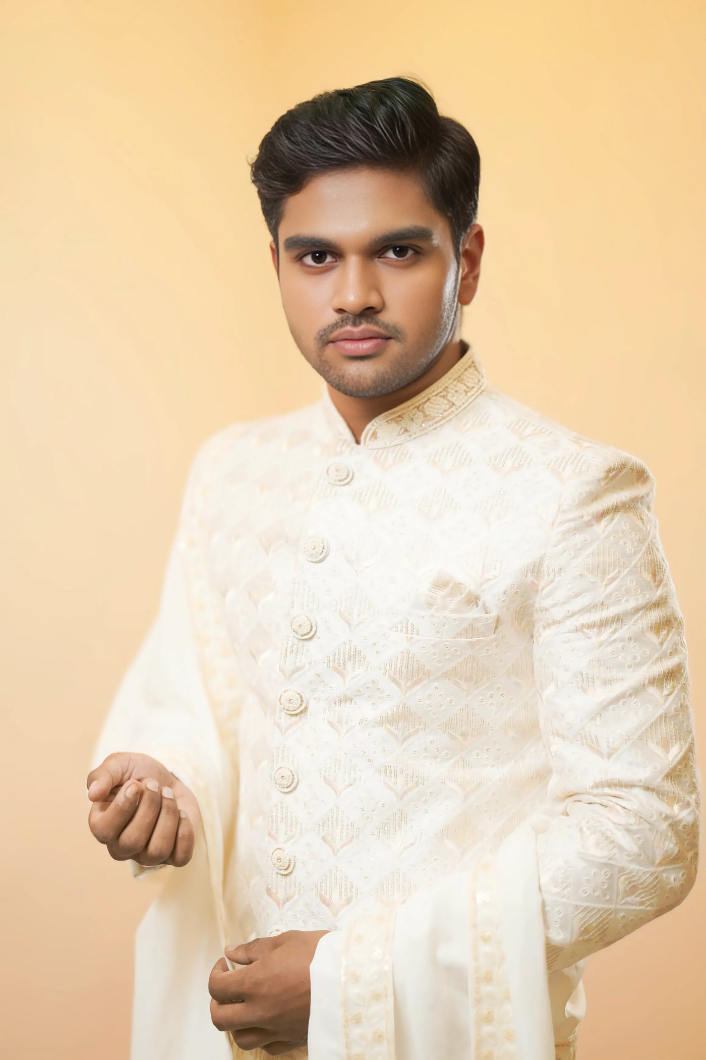 Off-White Diamond Embroidered Sherwani