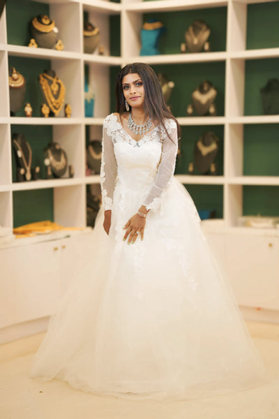 White Bridal Gown with Lace Sleeves