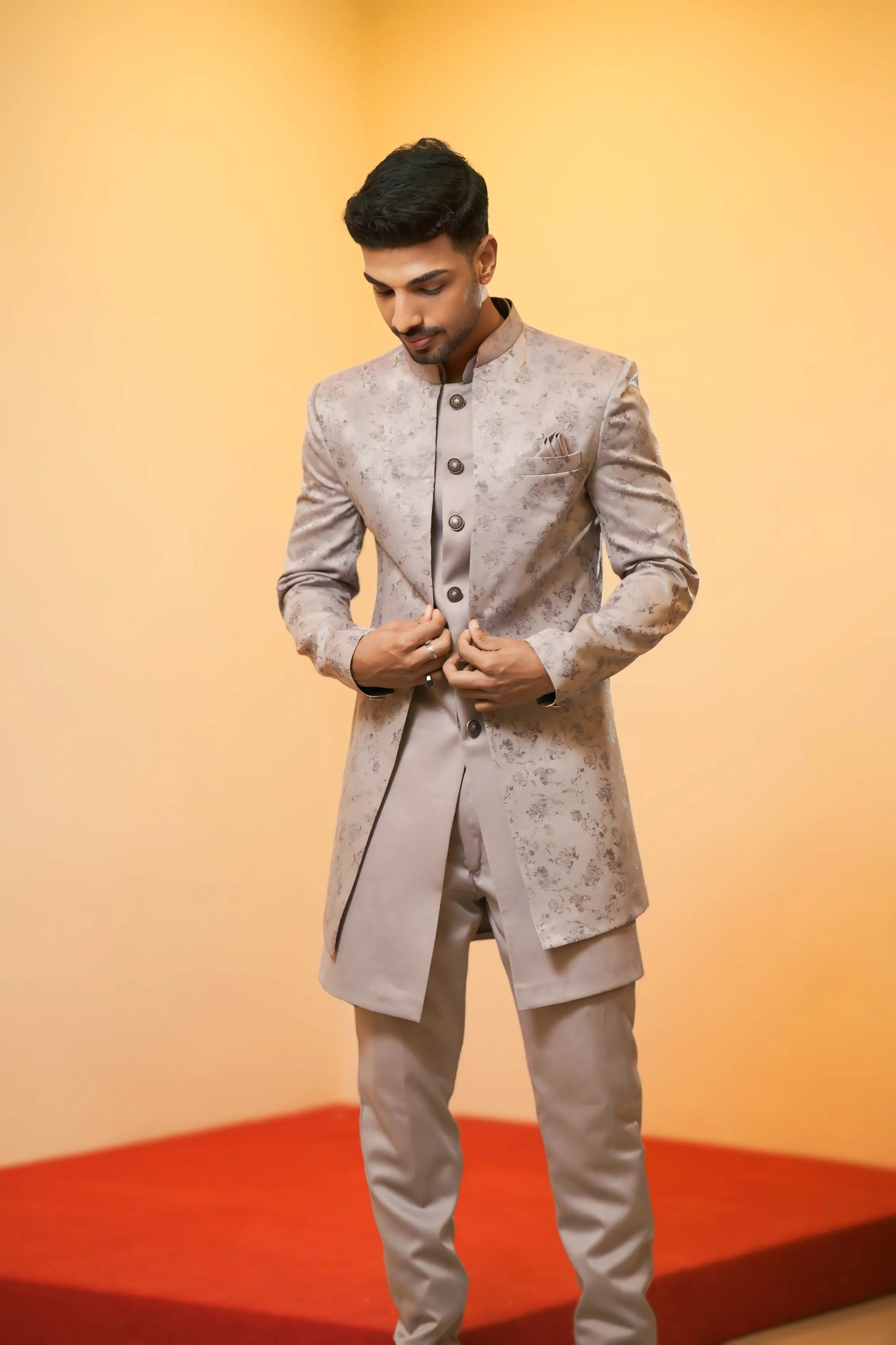 Silver Grey Indo-Western Sherwani