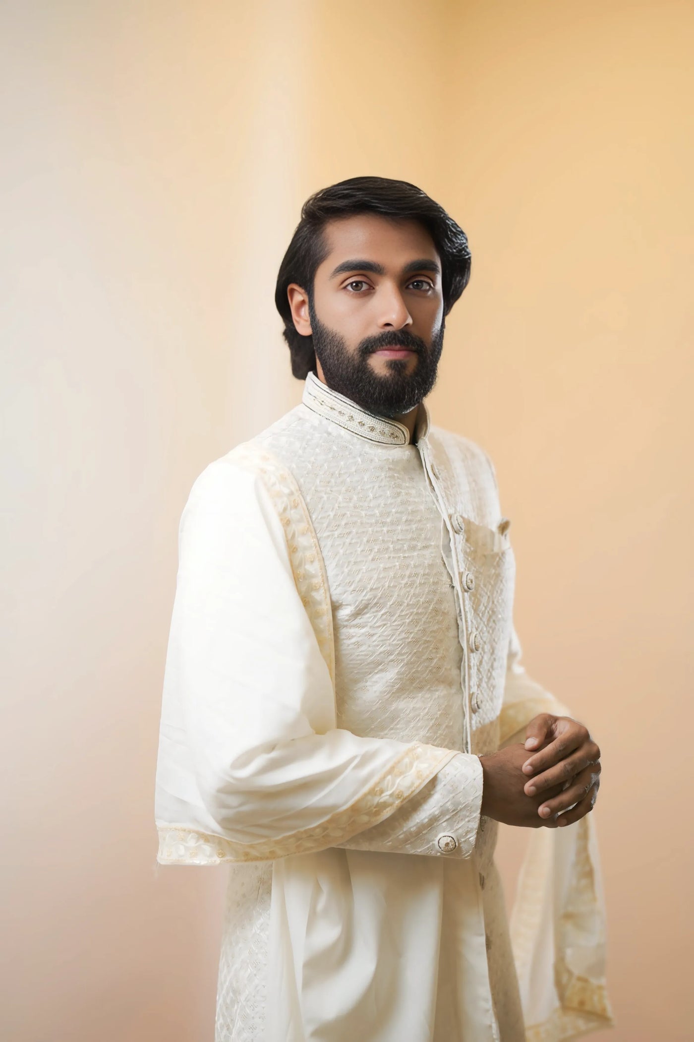 Off-White Embroidered Sherwani