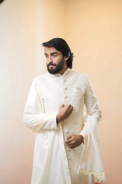 Off-White Embroidered Sherwani