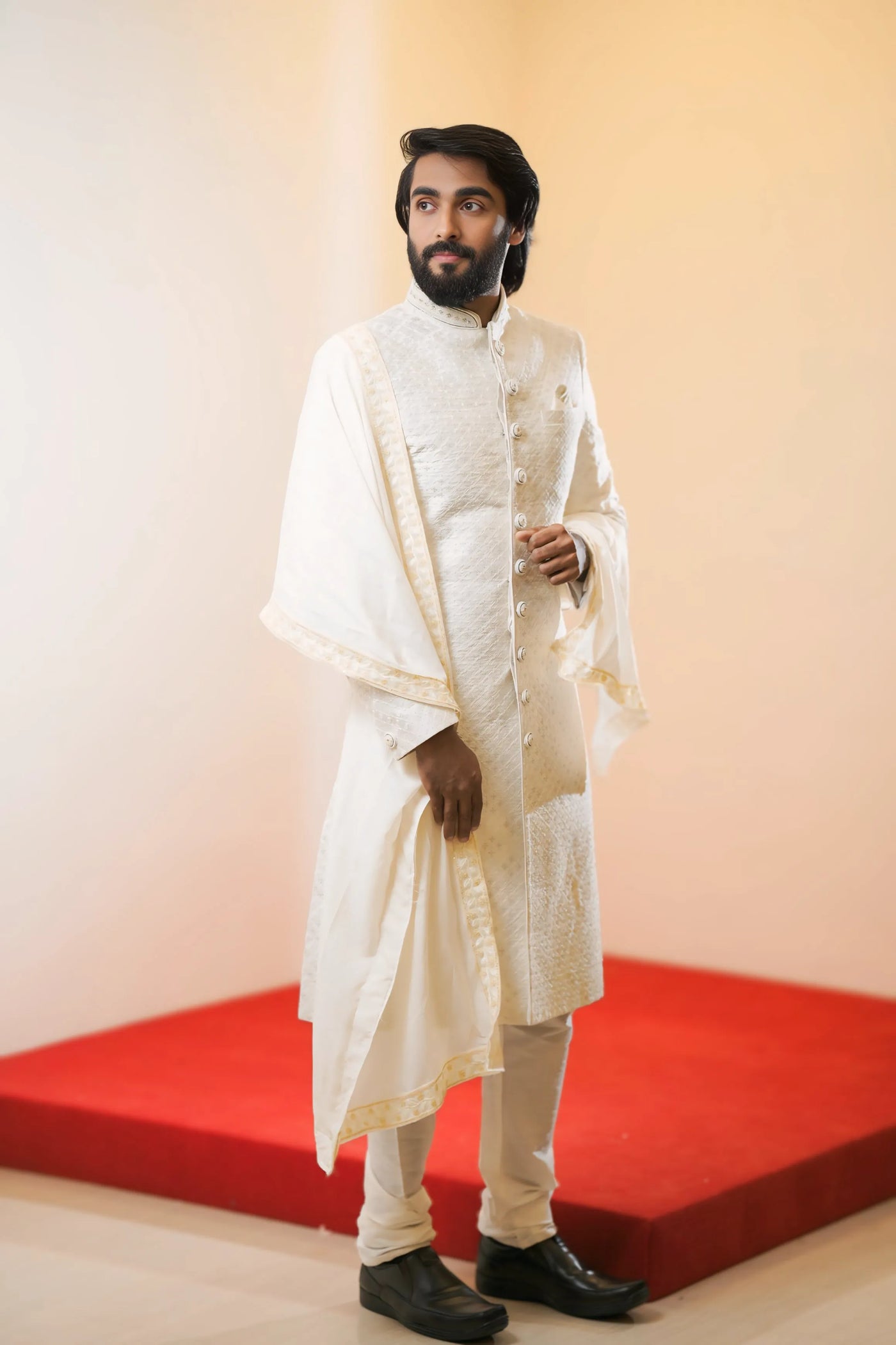 Off-White Embroidered Sherwani
