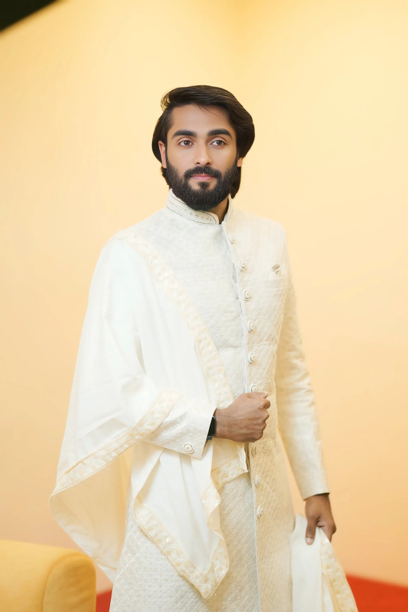 Off-White Embroidered Sherwani