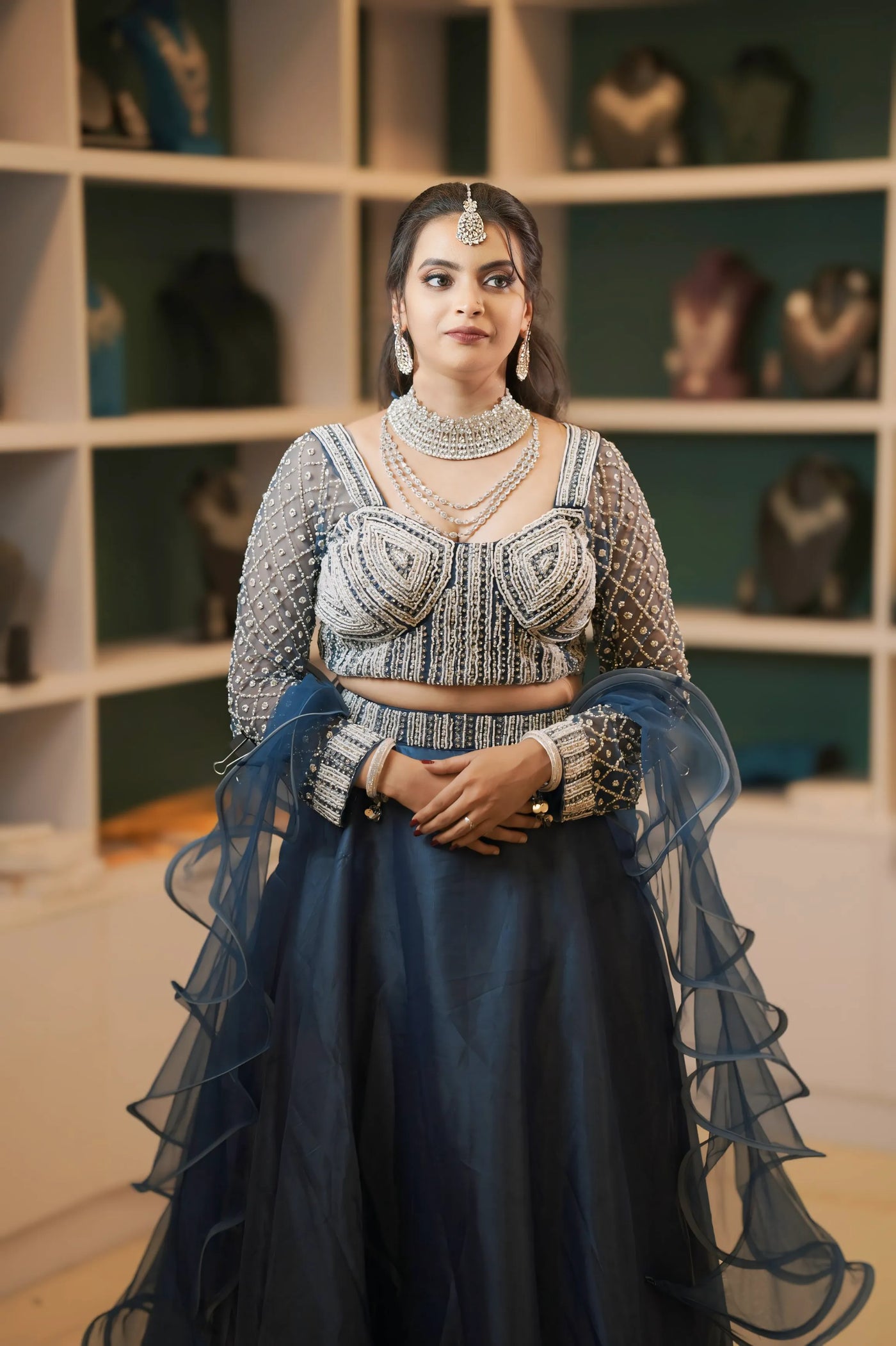 Navy Blue Designer Crop Top Lehenga