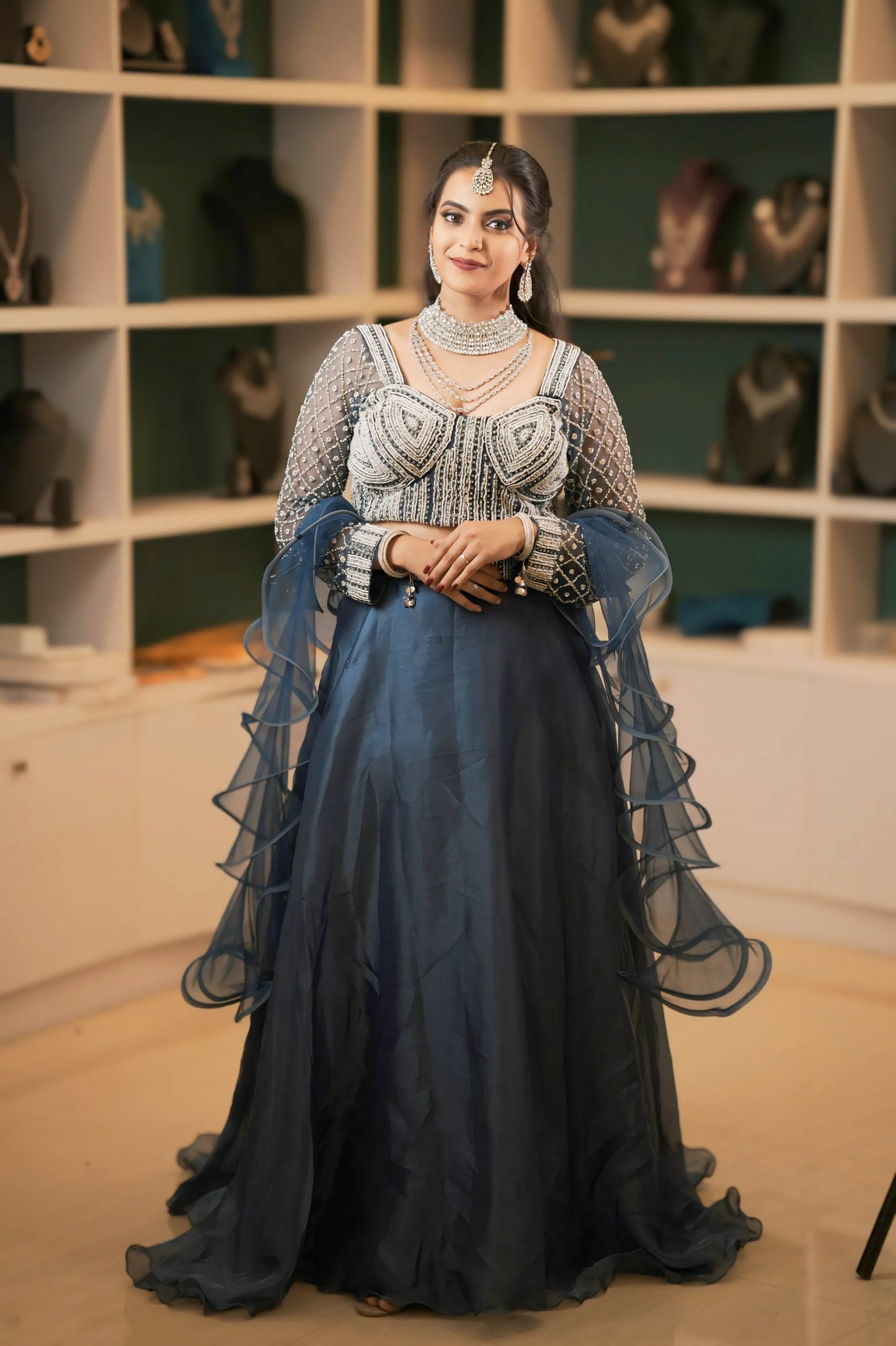 Navy Blue Designer Crop Top Lehenga