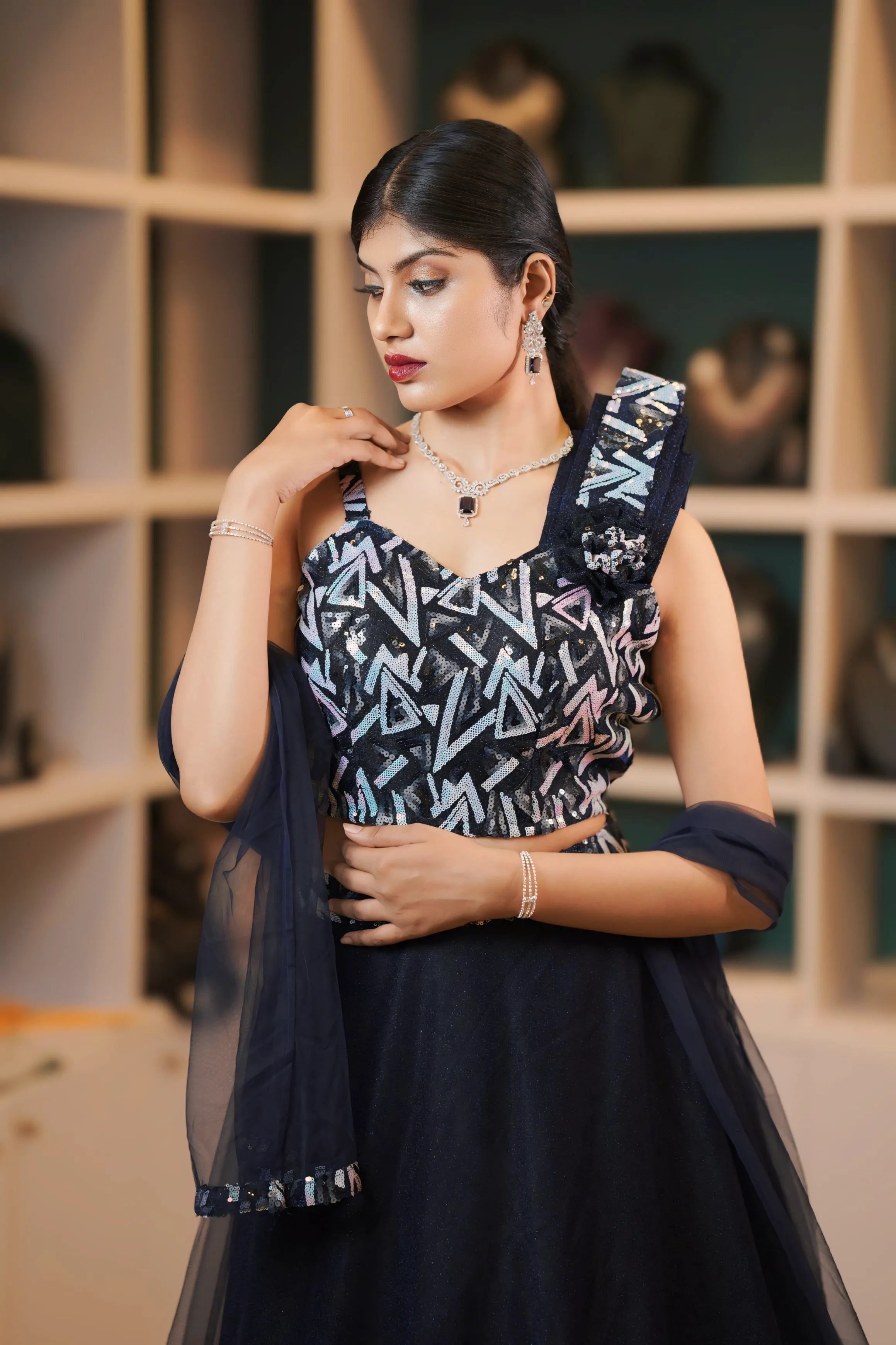 Black Embroidered Crop Top