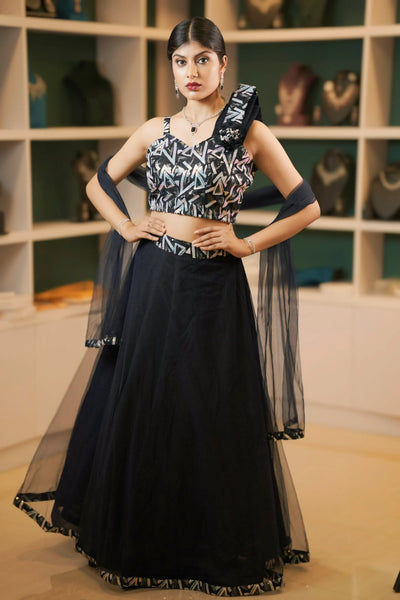 Black Embroidered Crop Top