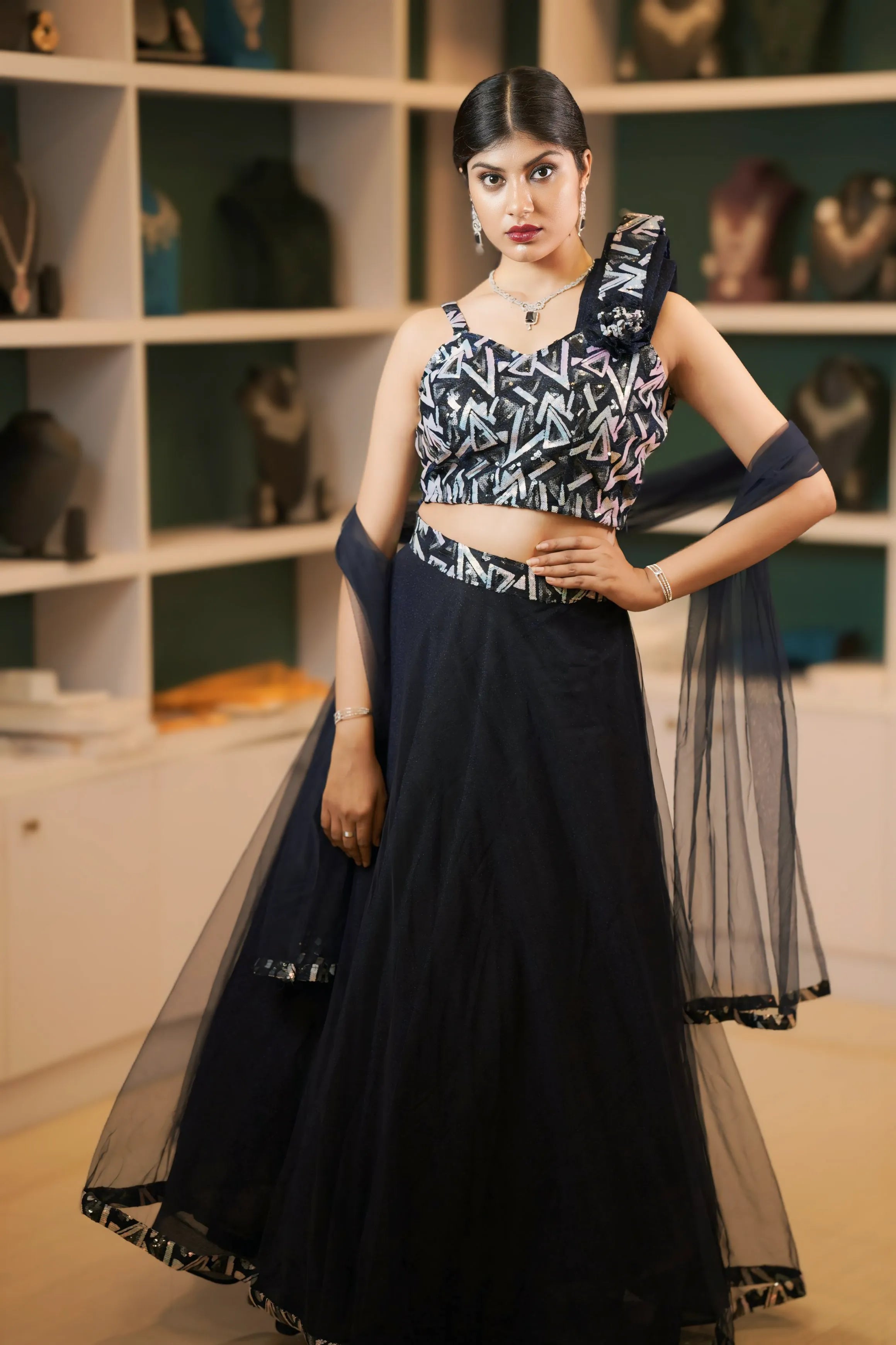 Black Embroidered Crop Top