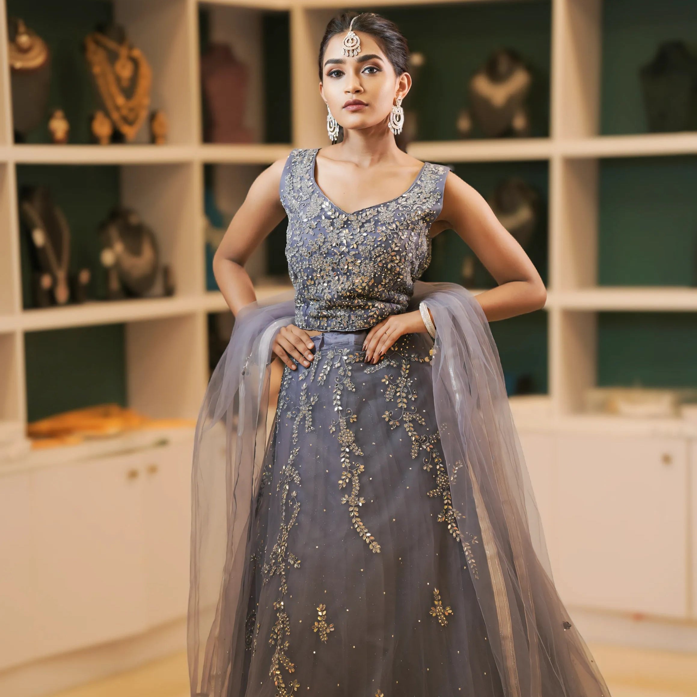 Grey Embellished Lehenga