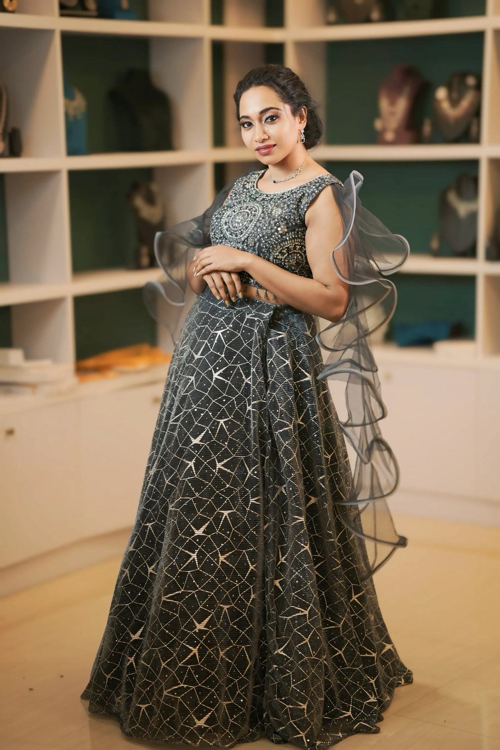 Black Shimmer Embroidered Lehenga