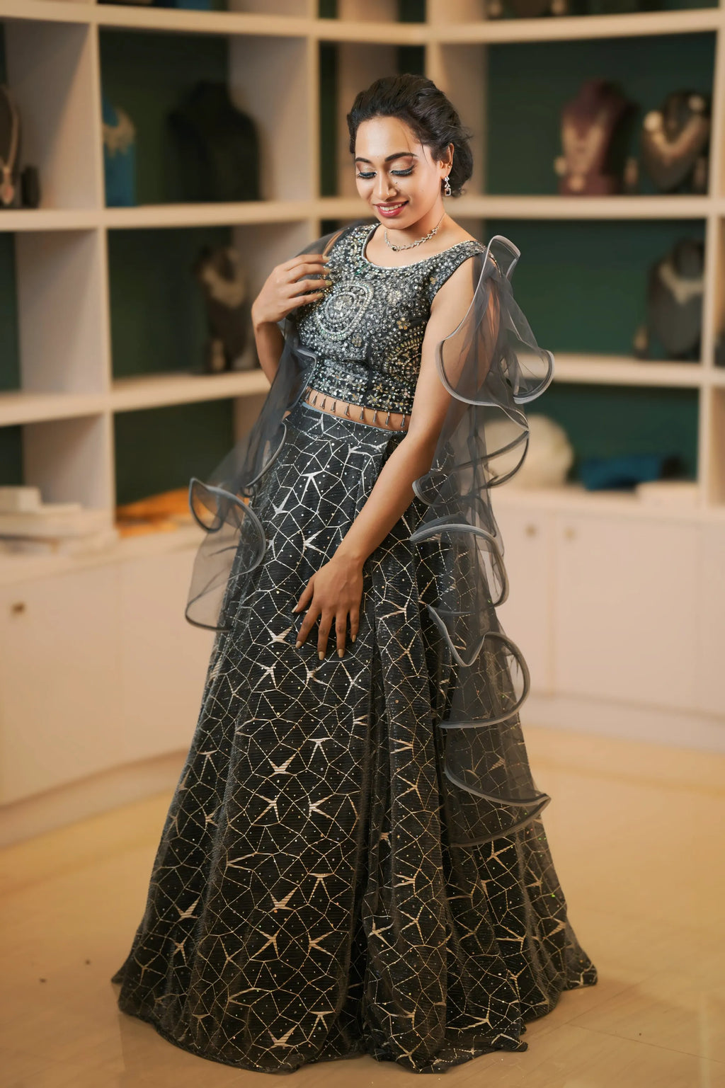 Black Shimmer Embroidered Lehenga