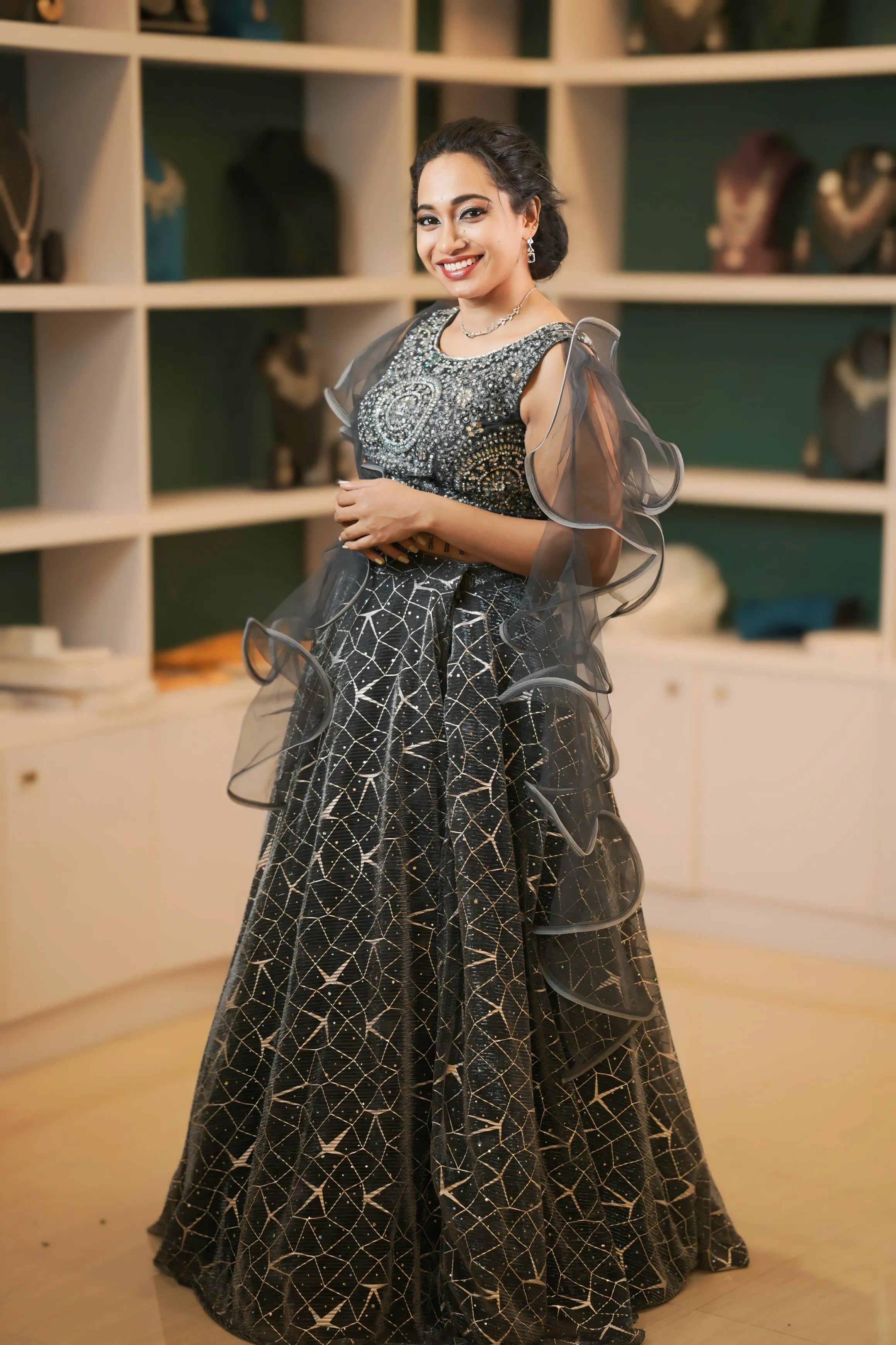 Black Shimmer Embroidered Lehenga