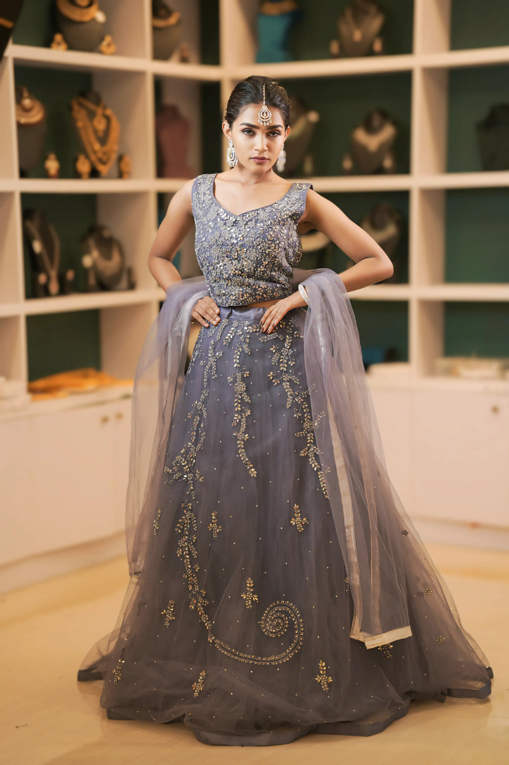 Grey Embellished Lehenga