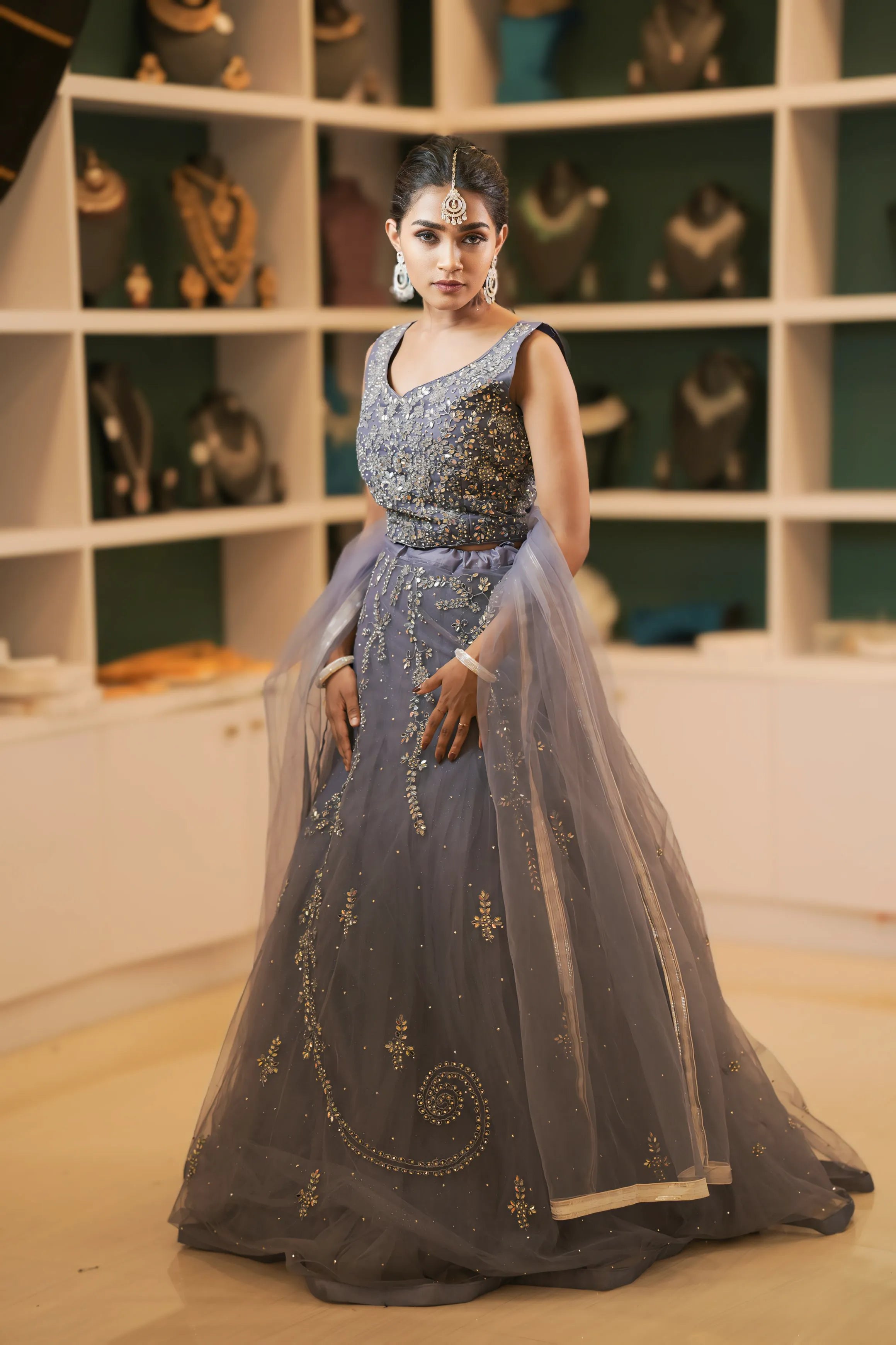 Grey Embellished Lehenga