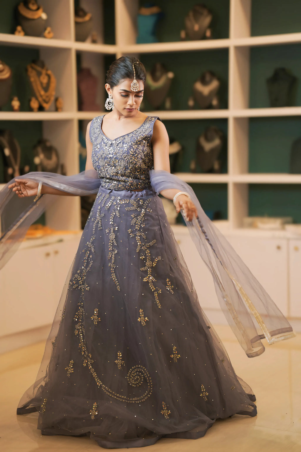 Grey Embellished Lehenga