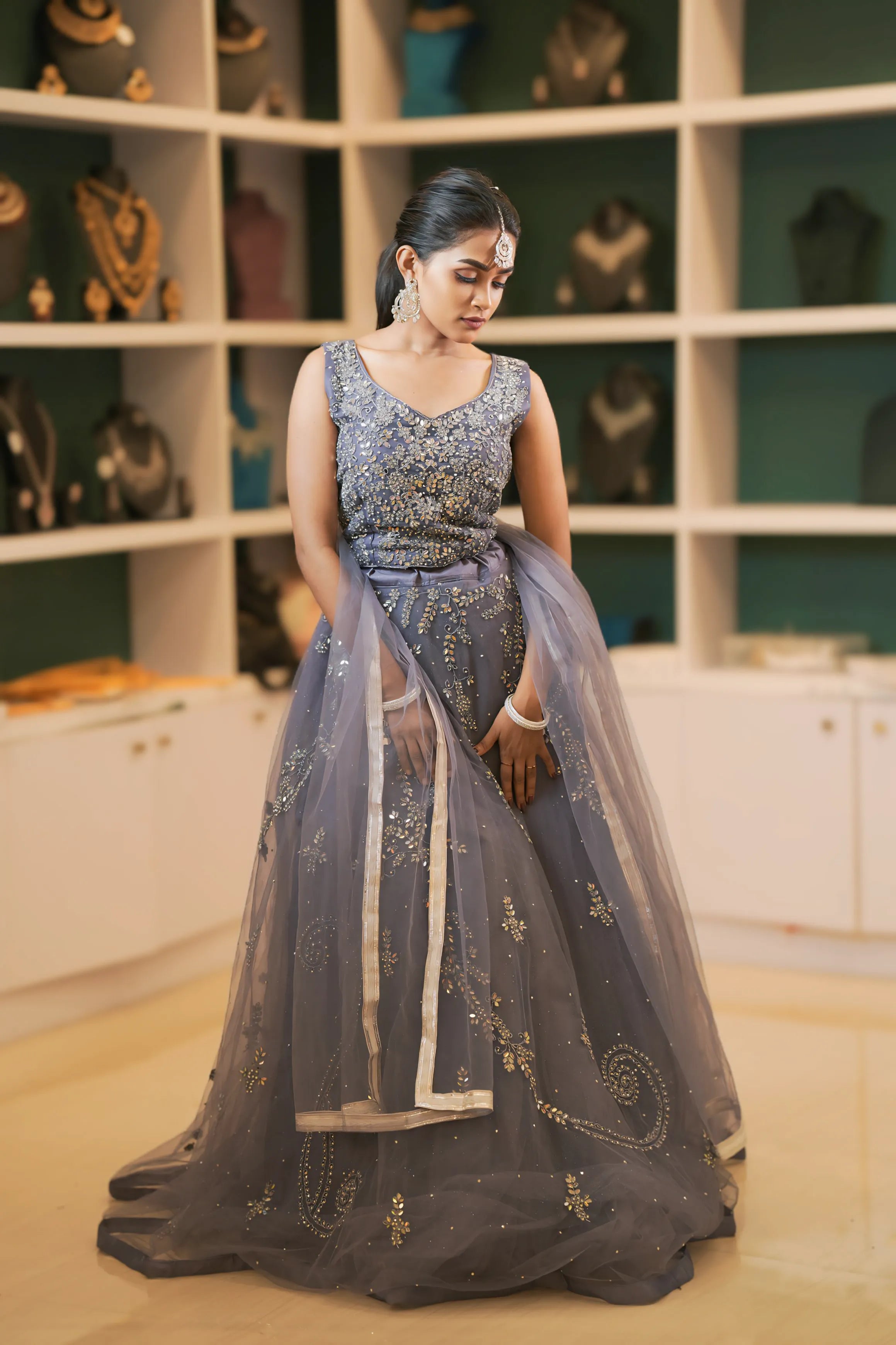 Grey Embellished Lehenga