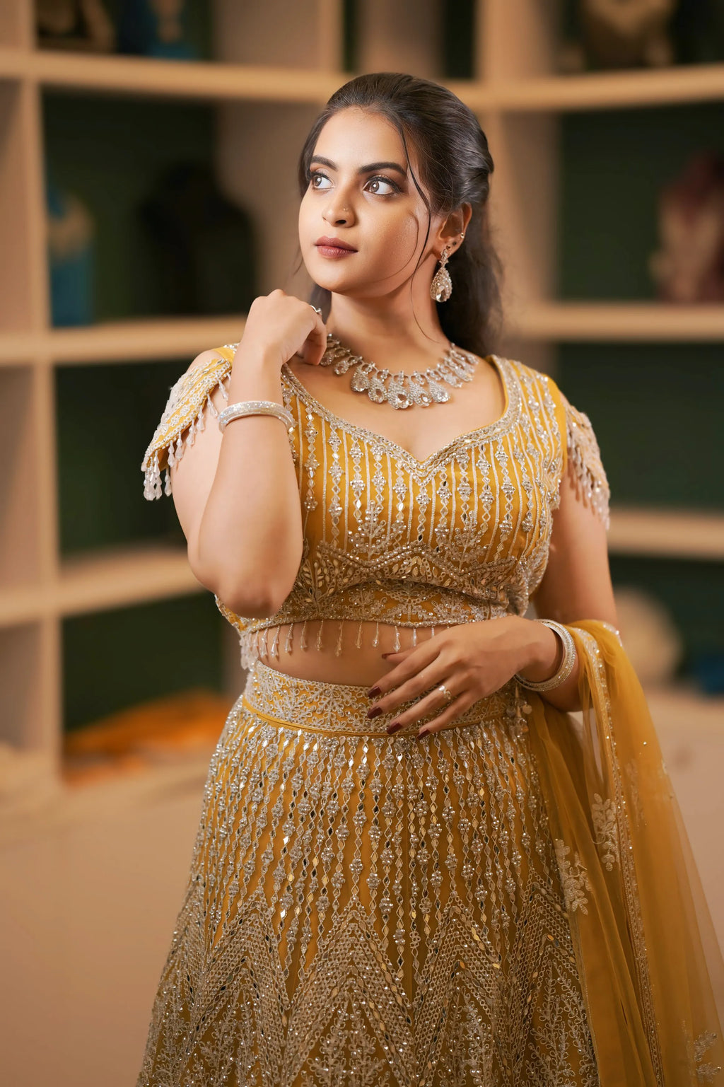 Mustard Yellow Embroidered Lehenga