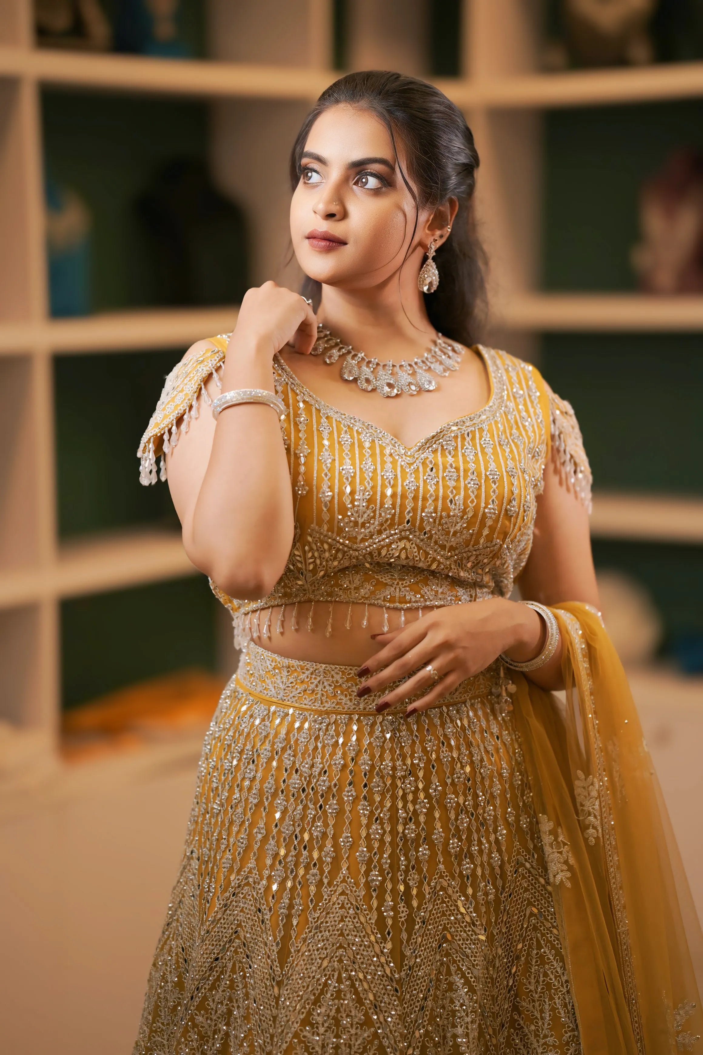 Mustard Yellow Embroidered Lehenga