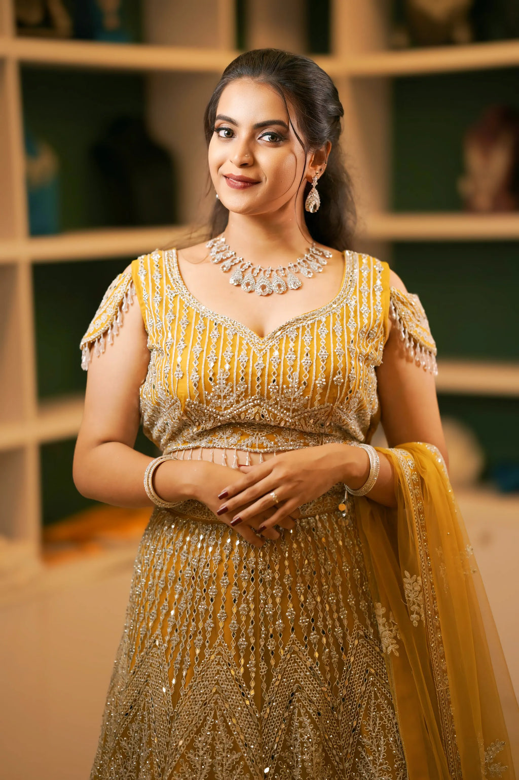 Mustard Yellow Embroidered Lehenga