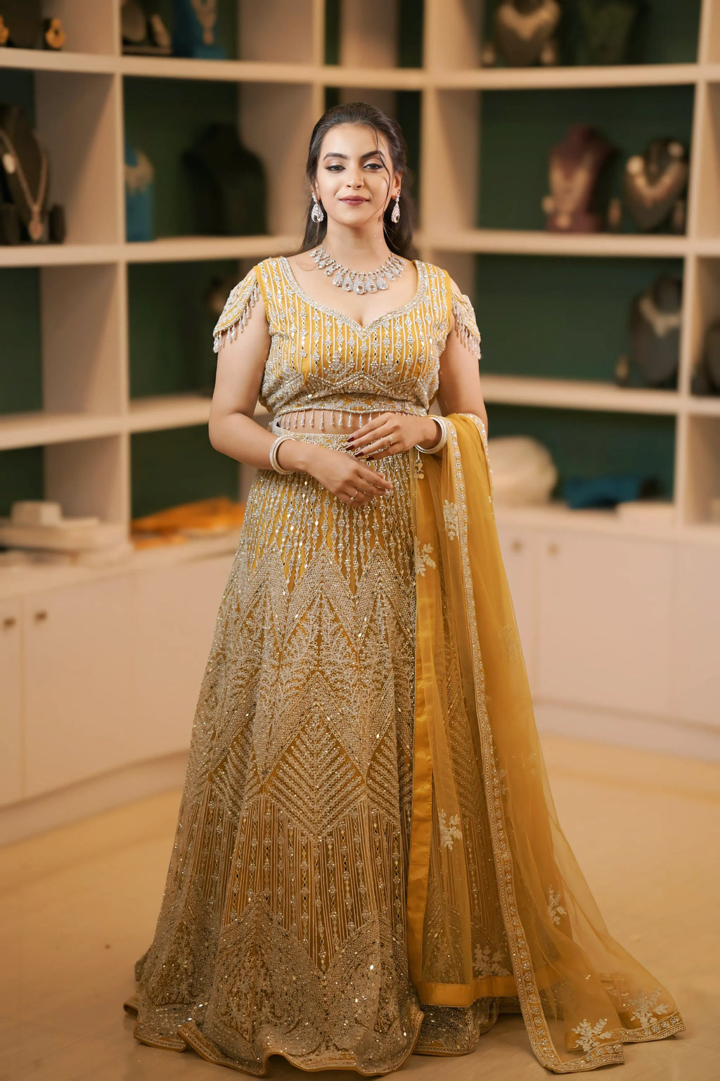 Mustard Yellow Embroidered Lehenga