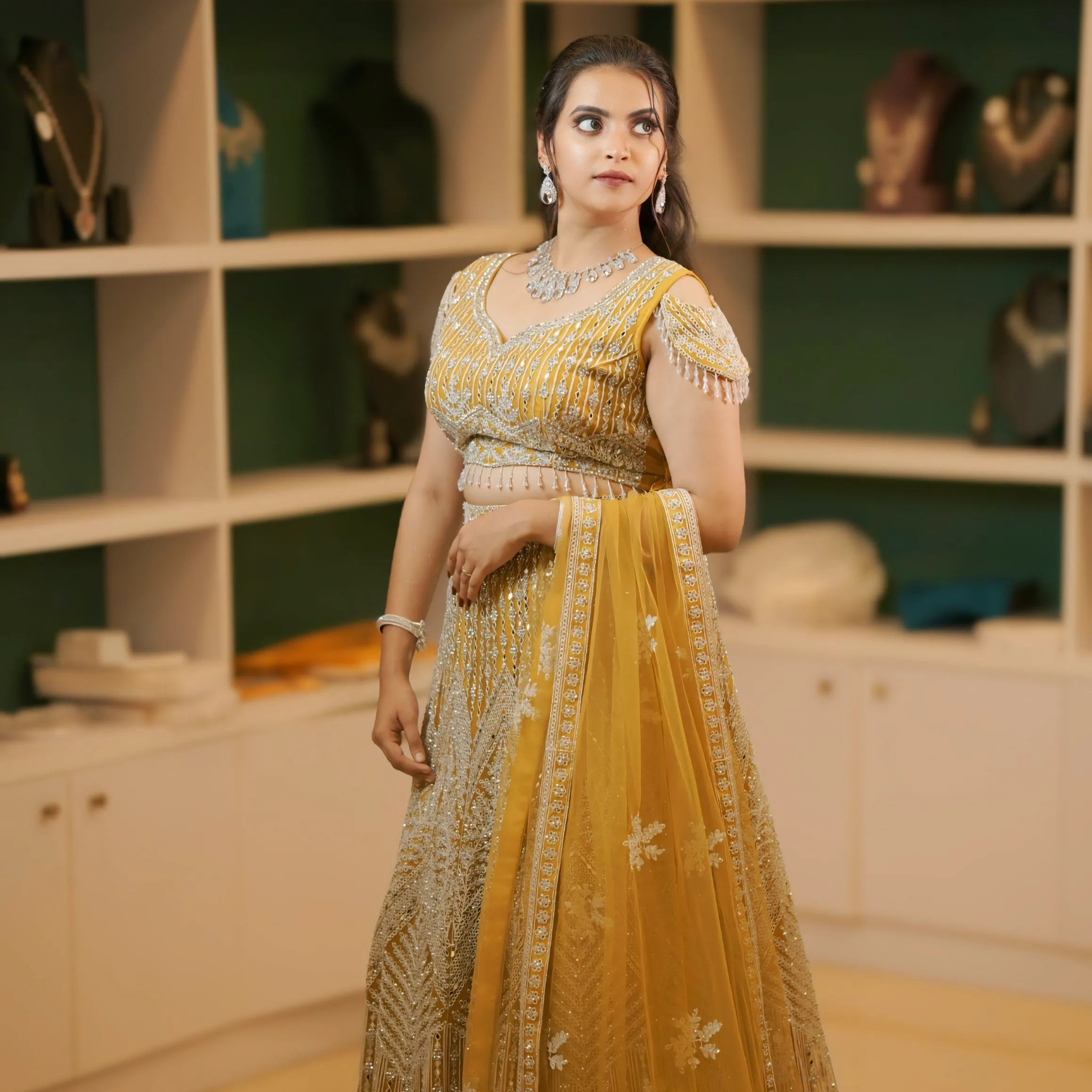 Mustard Yellow Embroidered Lehenga