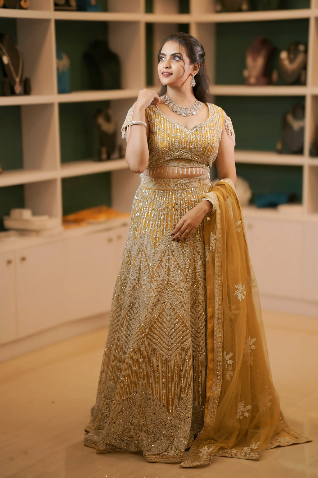 Mustard Yellow Embroidered Lehenga