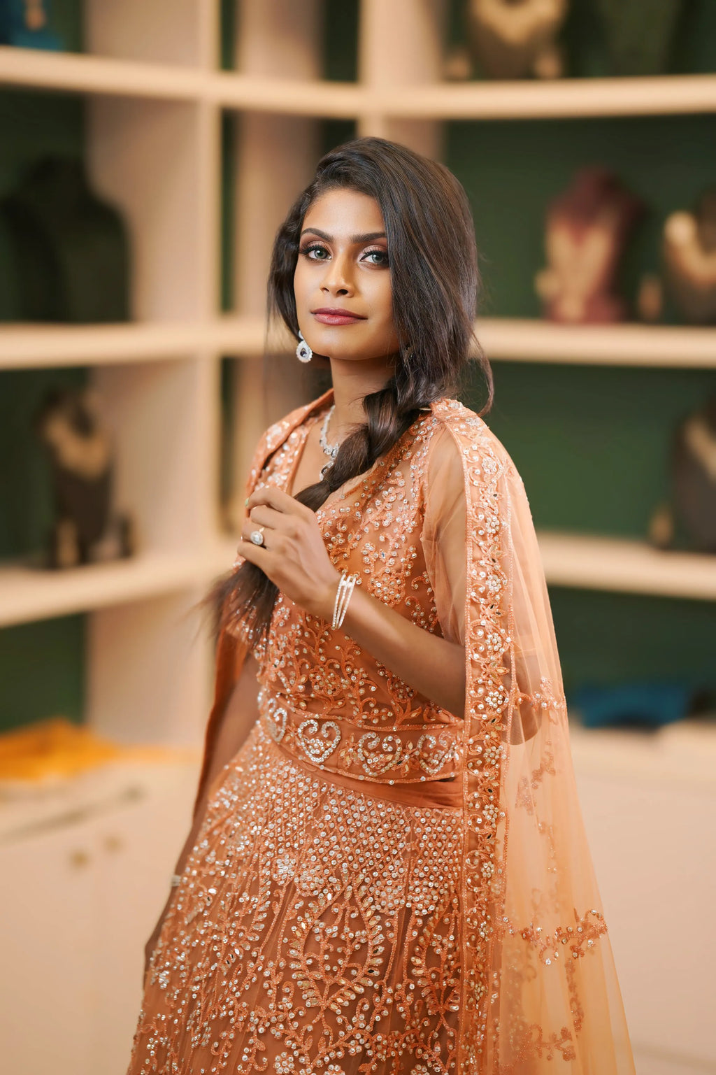 Copper Peach Embroidered Crop Top