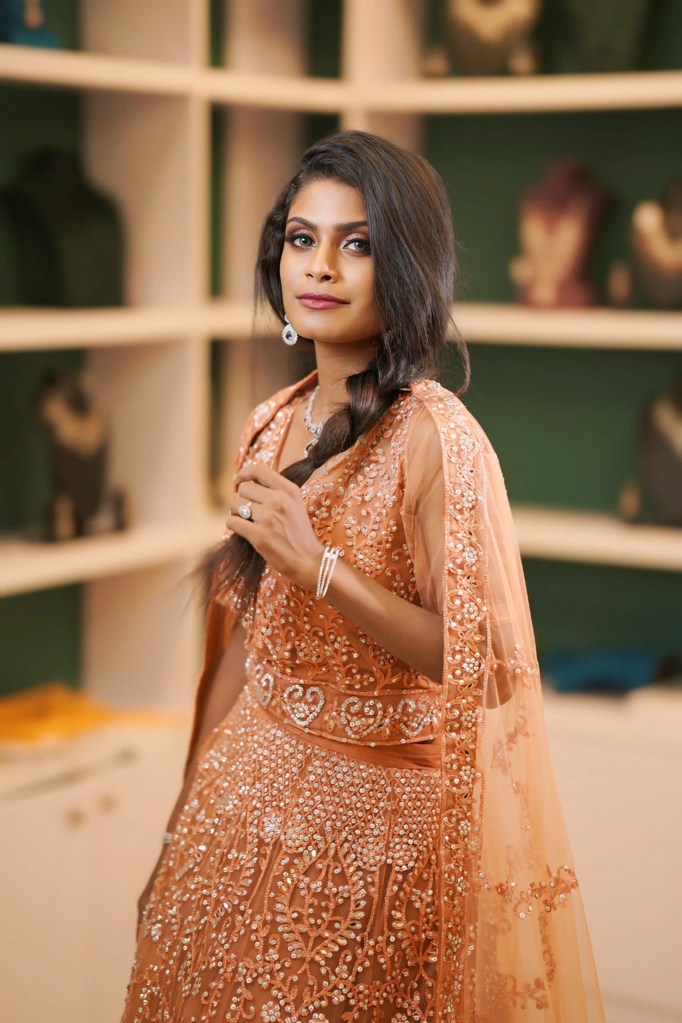 Copper Peach Embroidered Crop Top