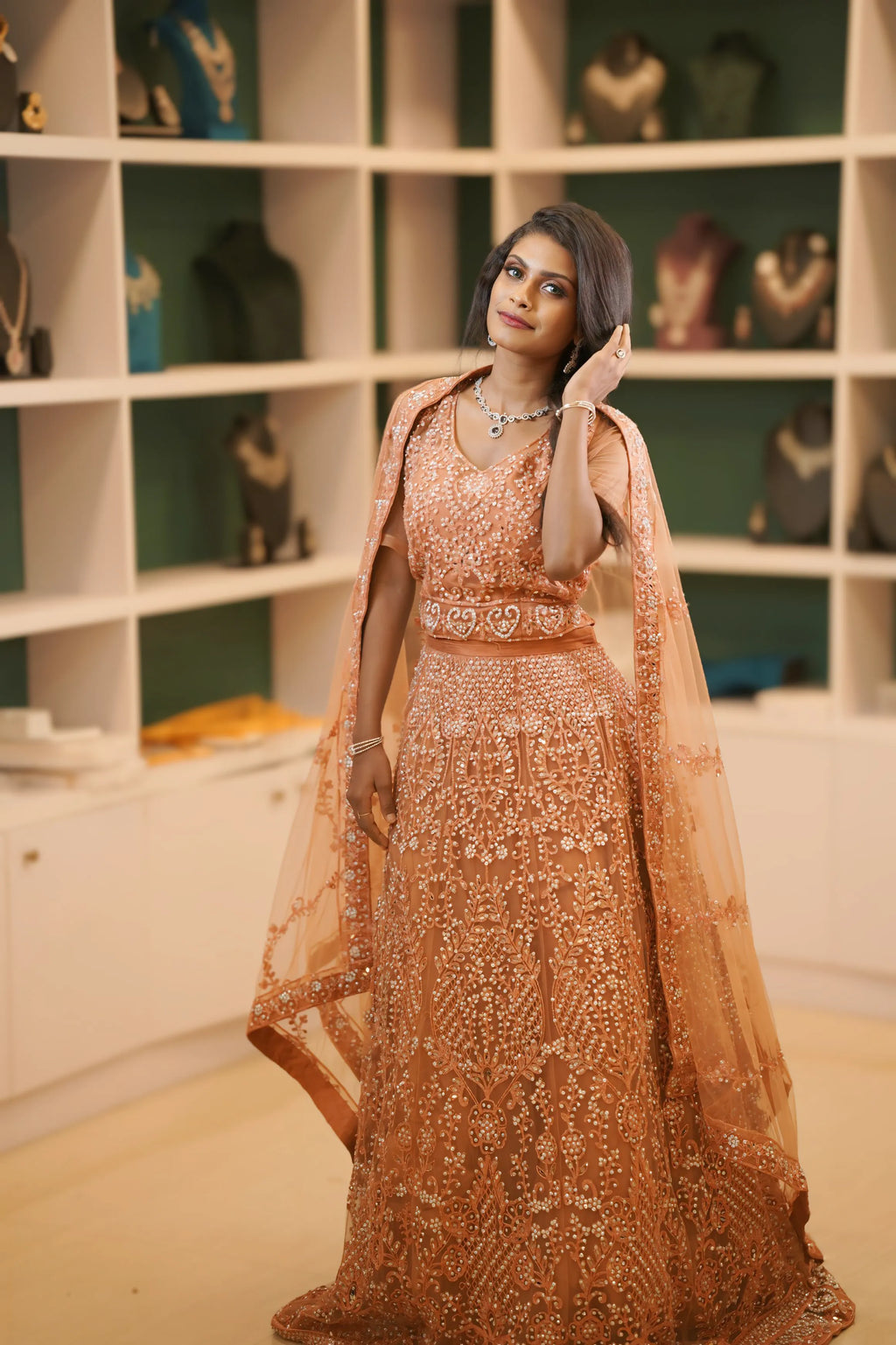 Copper Peach Embroidered Crop Top