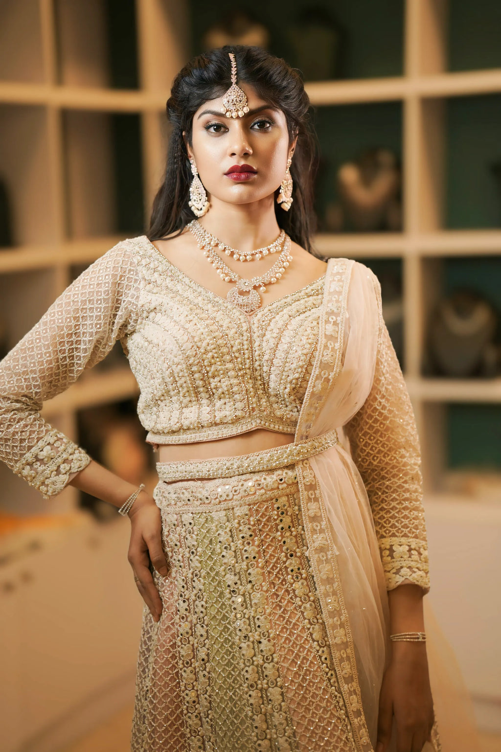 Ivory Embroidered Bridal Lehenga