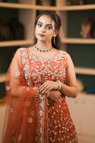 Rust Orange Embroidered Crop Top