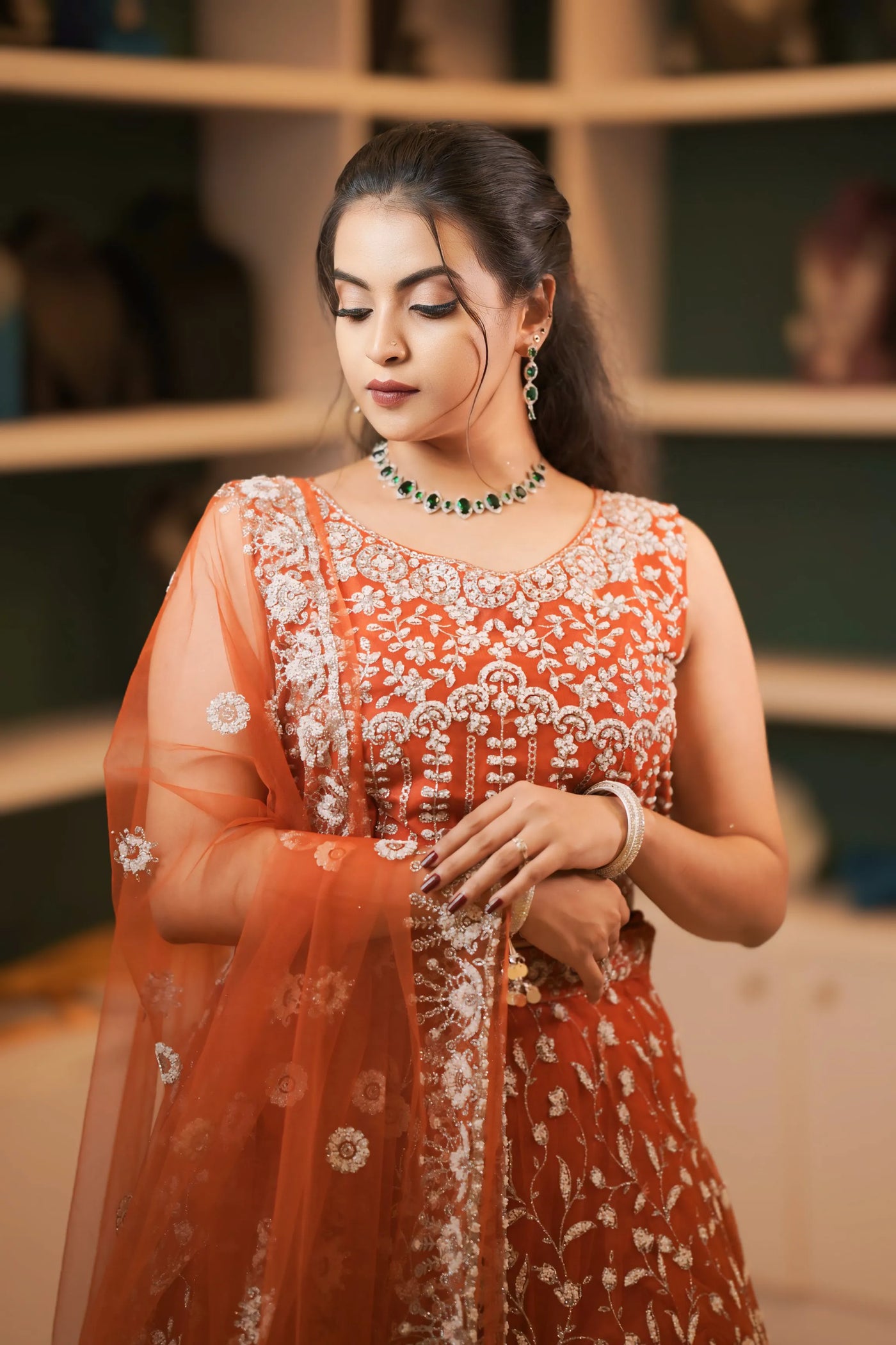 Rust Orange Embroidered Crop Top