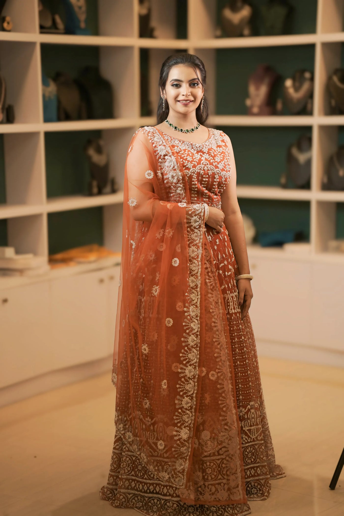 Rust Orange Embroidered Crop Top