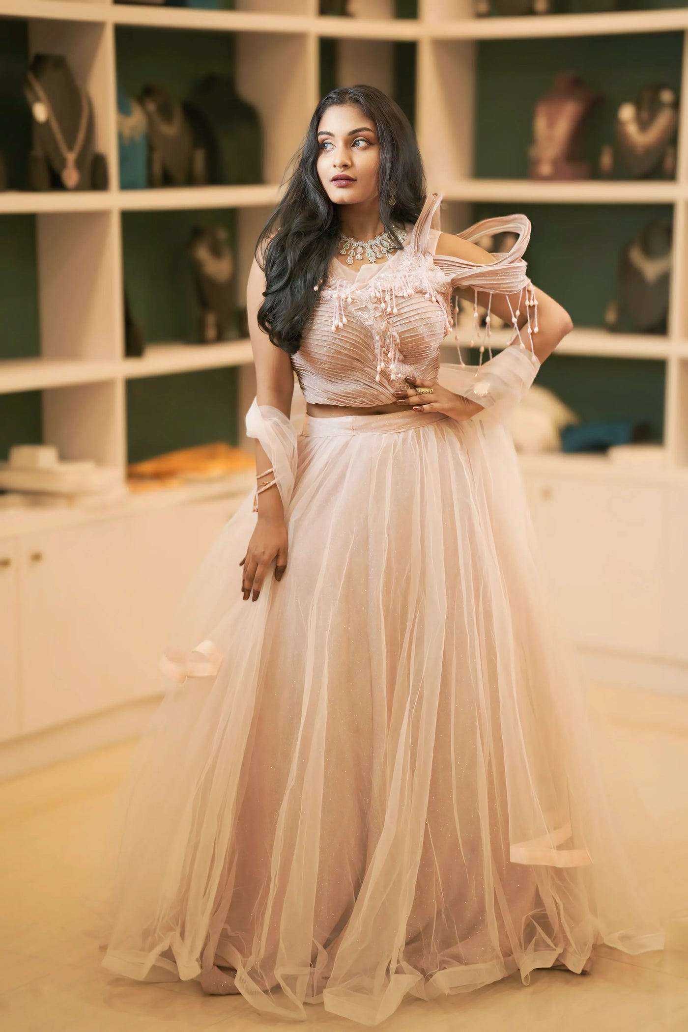 Pastel Pink Cold-Shoulder Crop Top