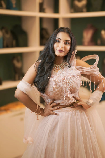 Pastel Pink Cold-Shoulder Crop Top