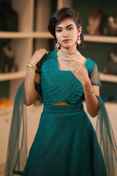 Teal Green Shimmer Crop Top