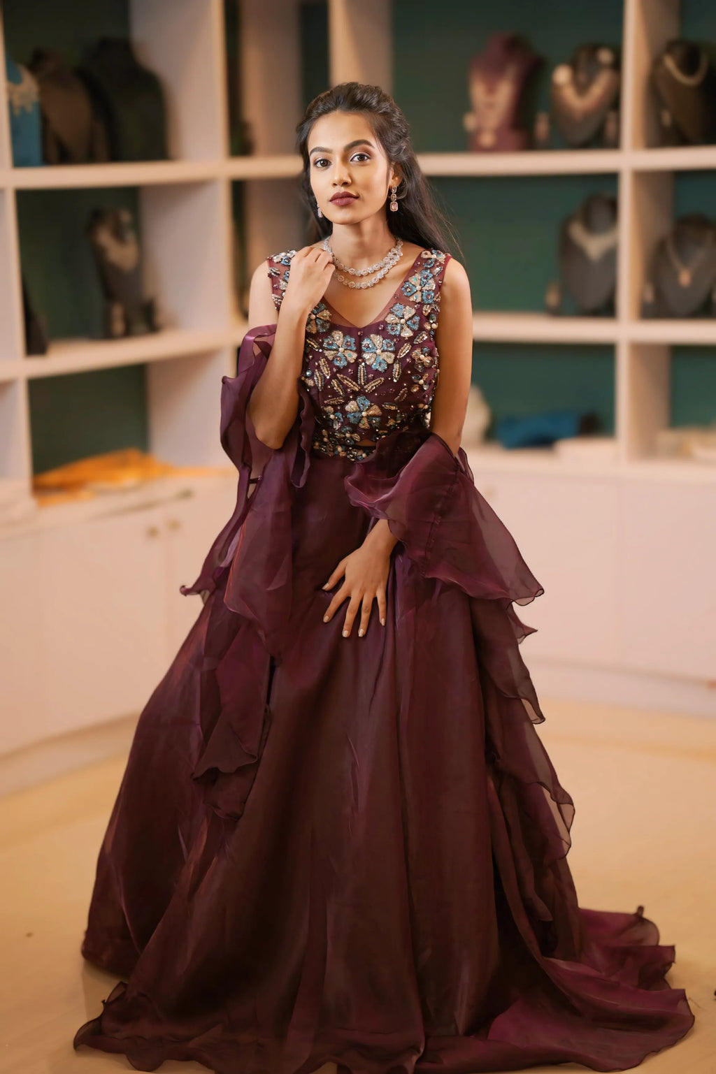 women wearing Wine Maroon Crop Top