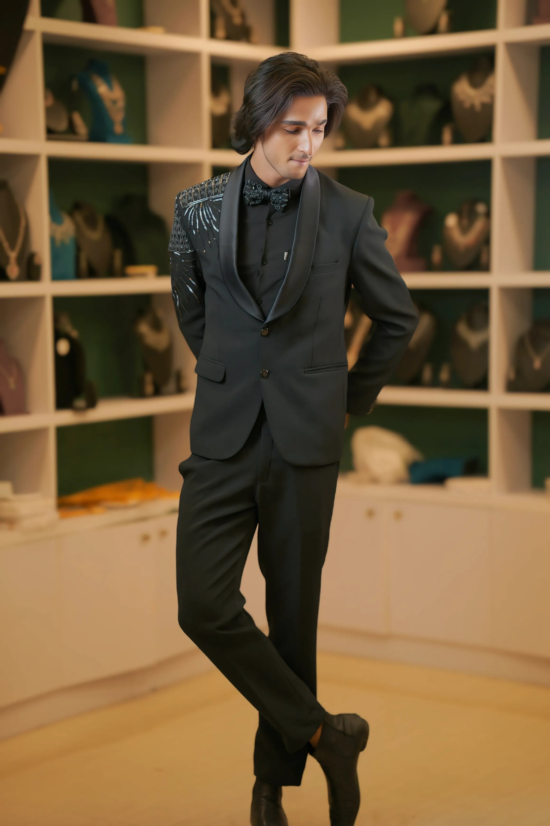 Black Sequin Tuxedo – Groom’s Reception & Party Wear