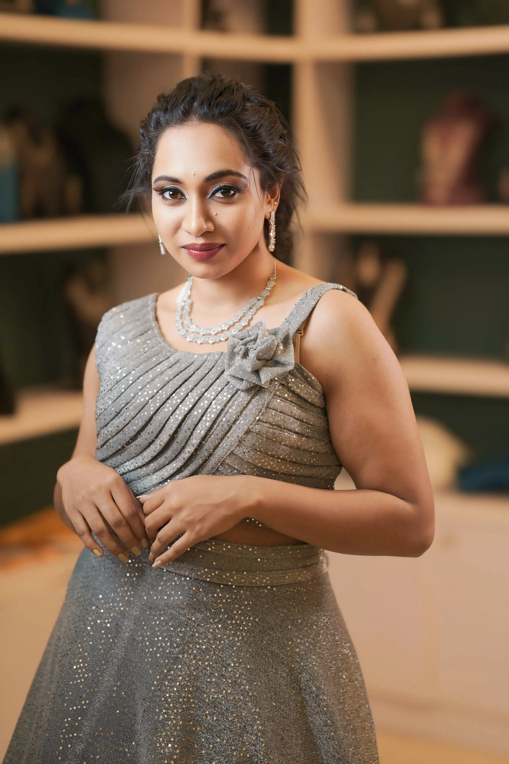women showing Silver Grey  Crop Top