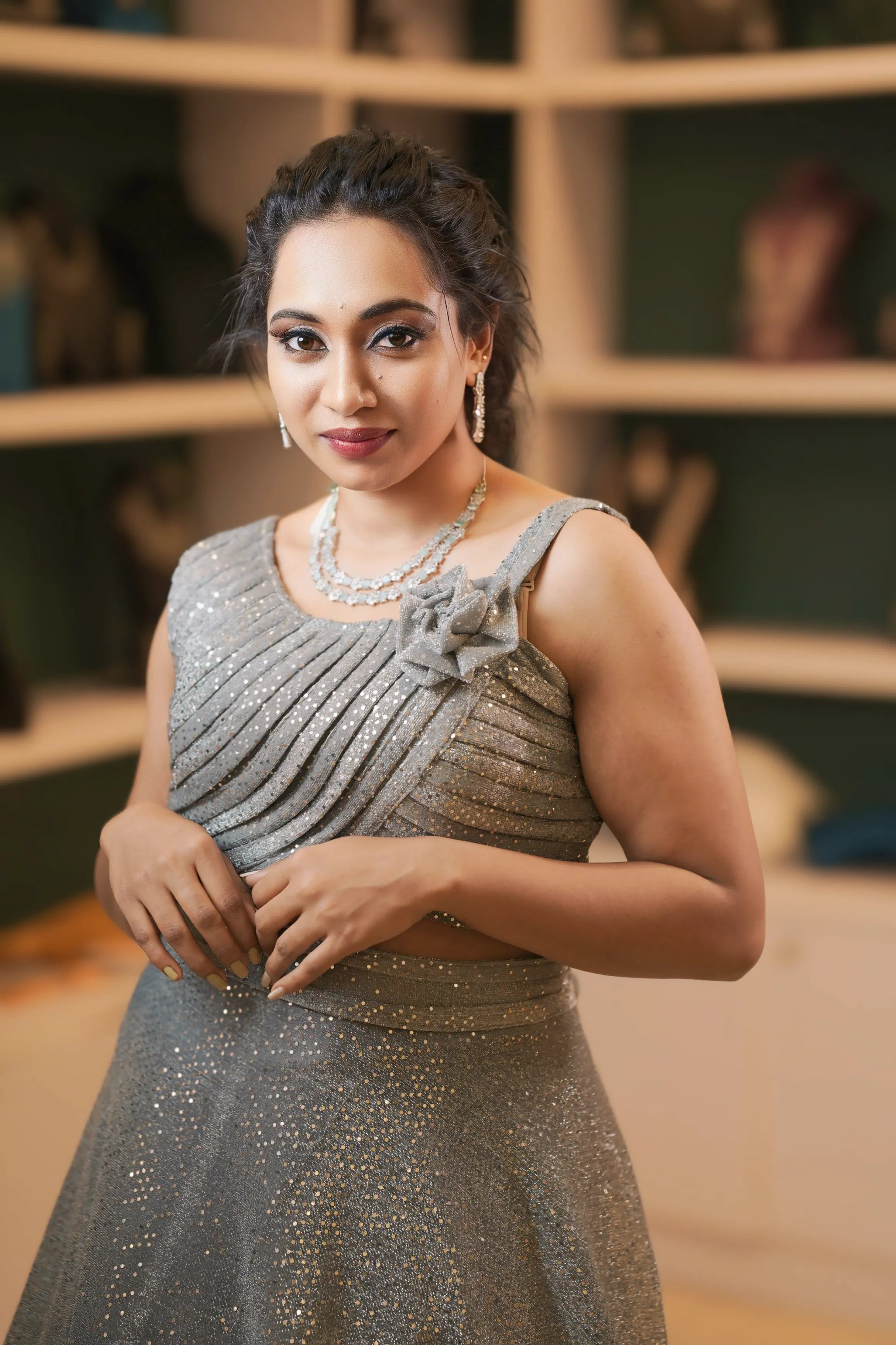 women showing Silver Grey  Crop Top