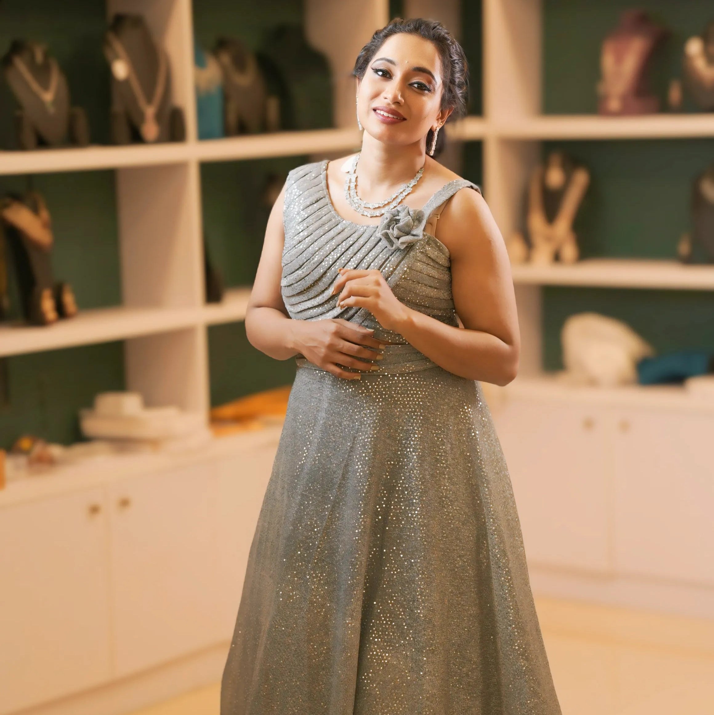 Women Wearing Silver Grey  Crop Top