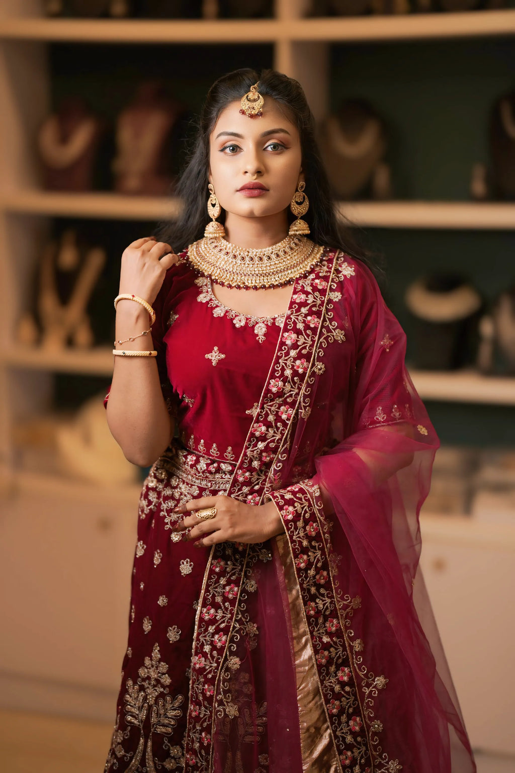 Maroon Embroidered Lehenga