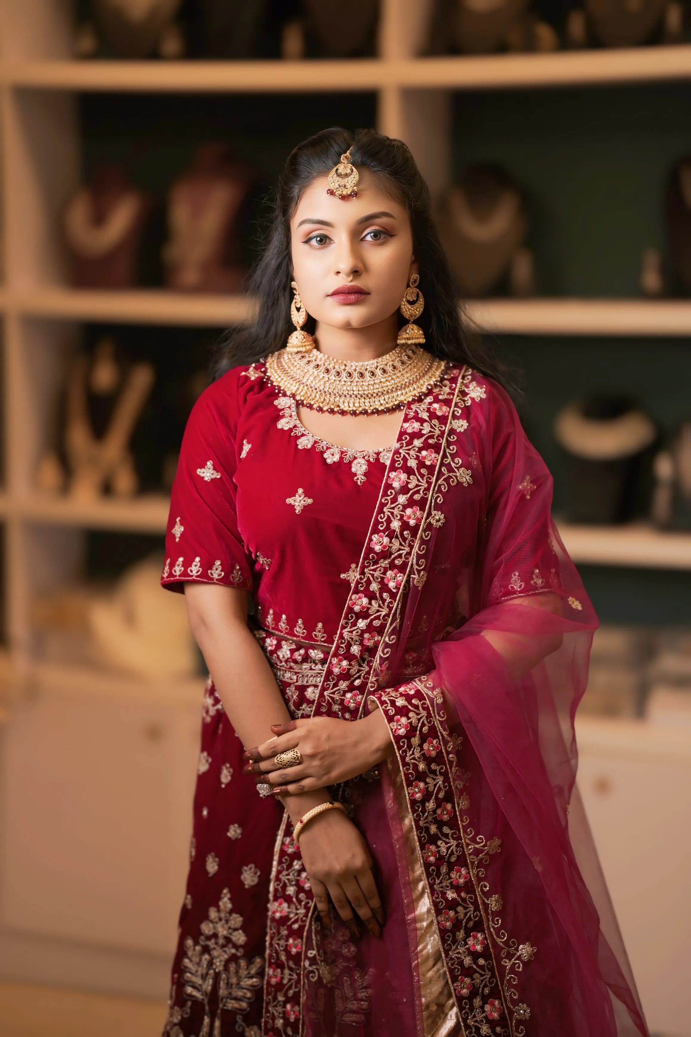 Maroon Embroidered Lehenga
