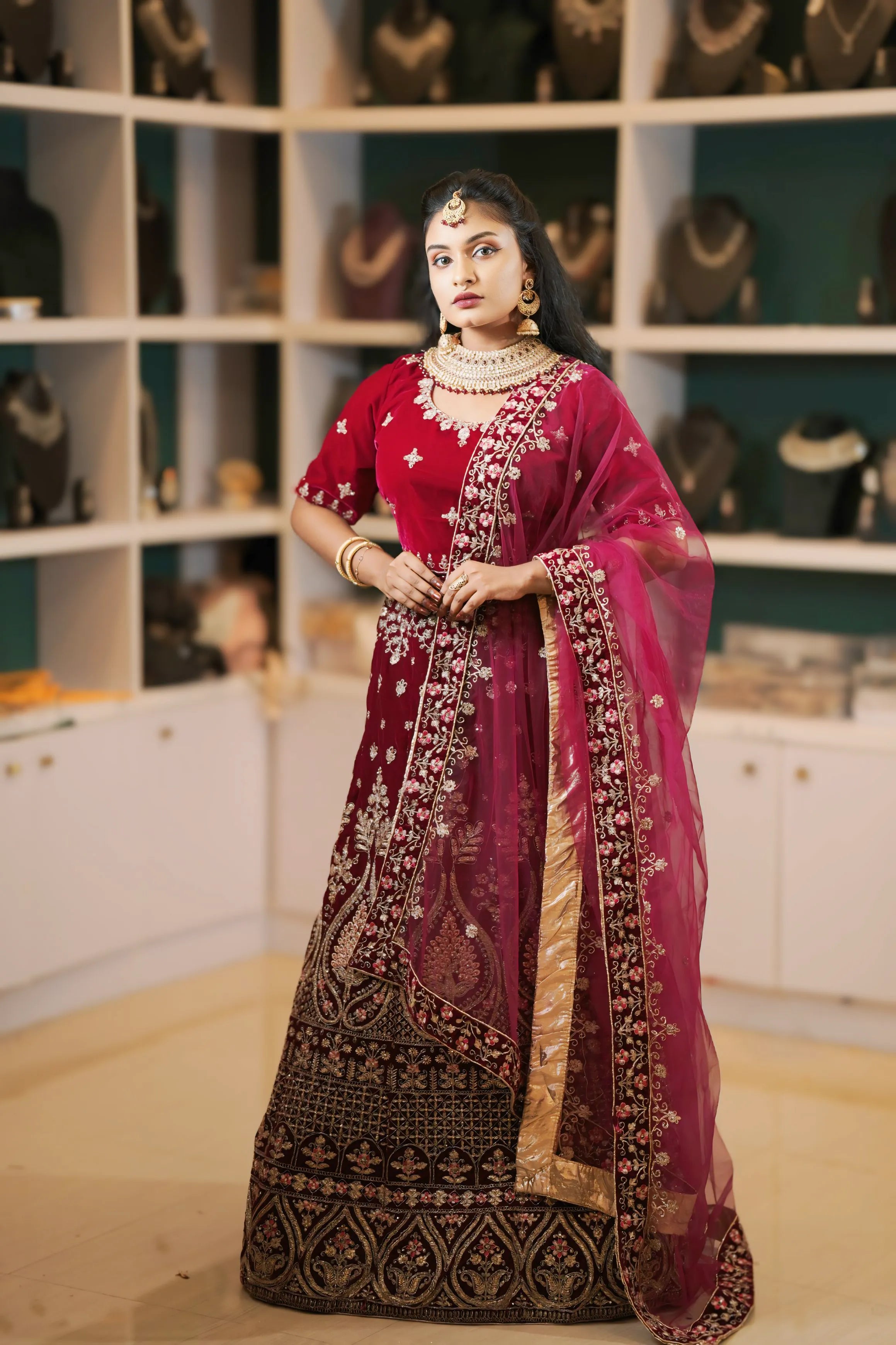 Maroon Embroidered Lehenga
