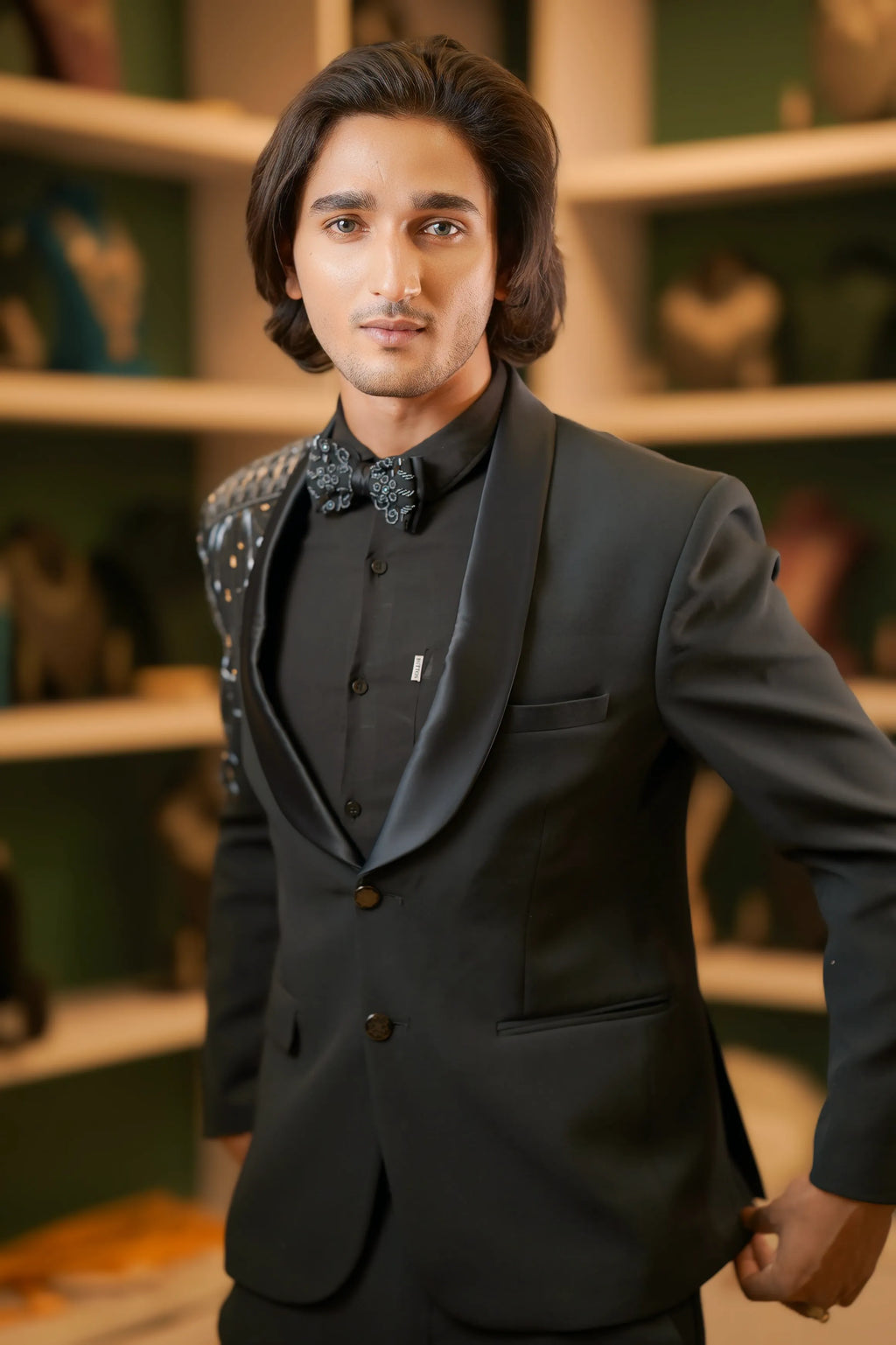 Black Sequin Tuxedo – Groom’s Reception & Party Wear